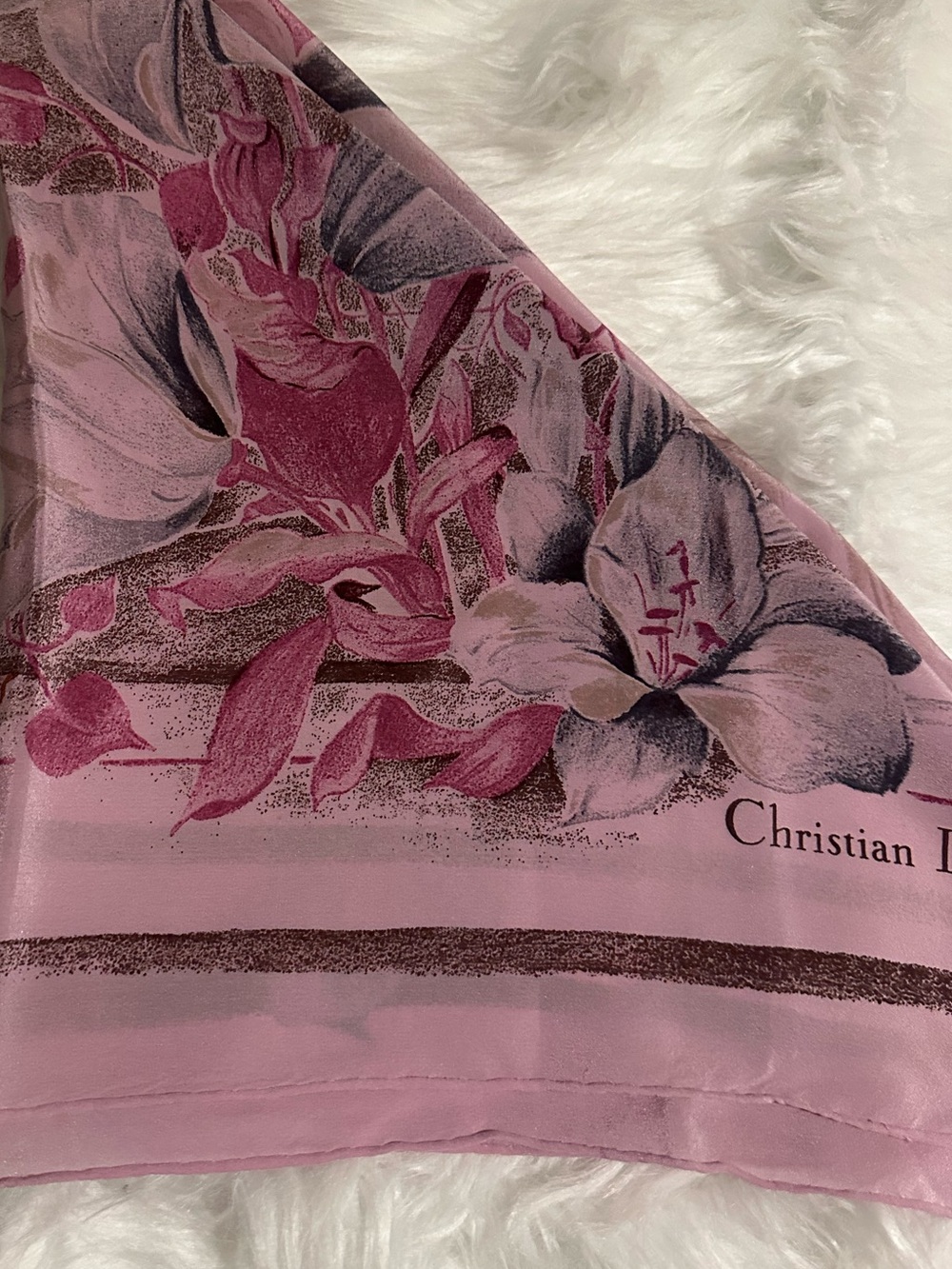 Christian Dior Pink Floral Square Scarf - Picture 8 of 11